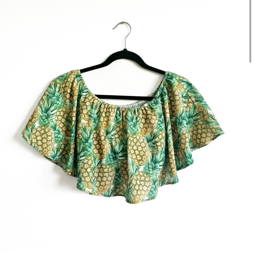 Show Me Your Mumu Heidi Ruffle Crop Top Pineapple Paradise Off Shoulder XS